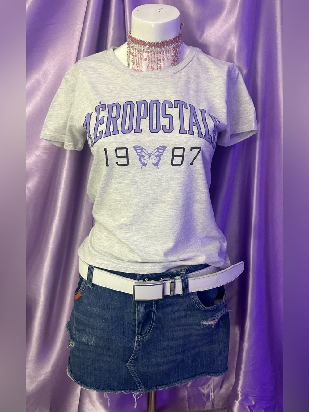 Y2K Aeropostale Graphic Logo Butterfly Baby Tee Mallcore Soft Gurl M